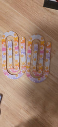 Set of 2 jumbo retro rainbow smiley daisy paper clips