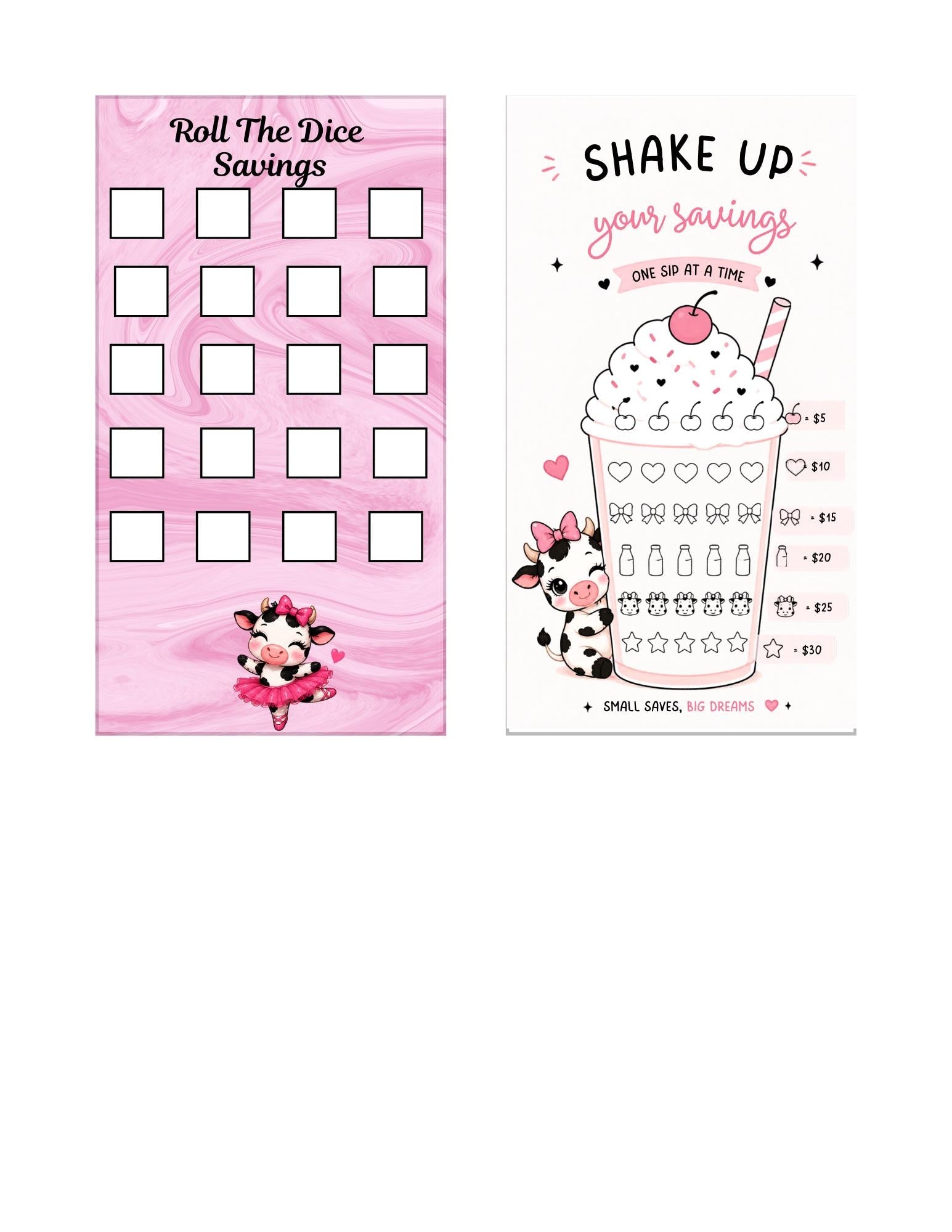A6 Cow savings trackers, dashboard and envelope