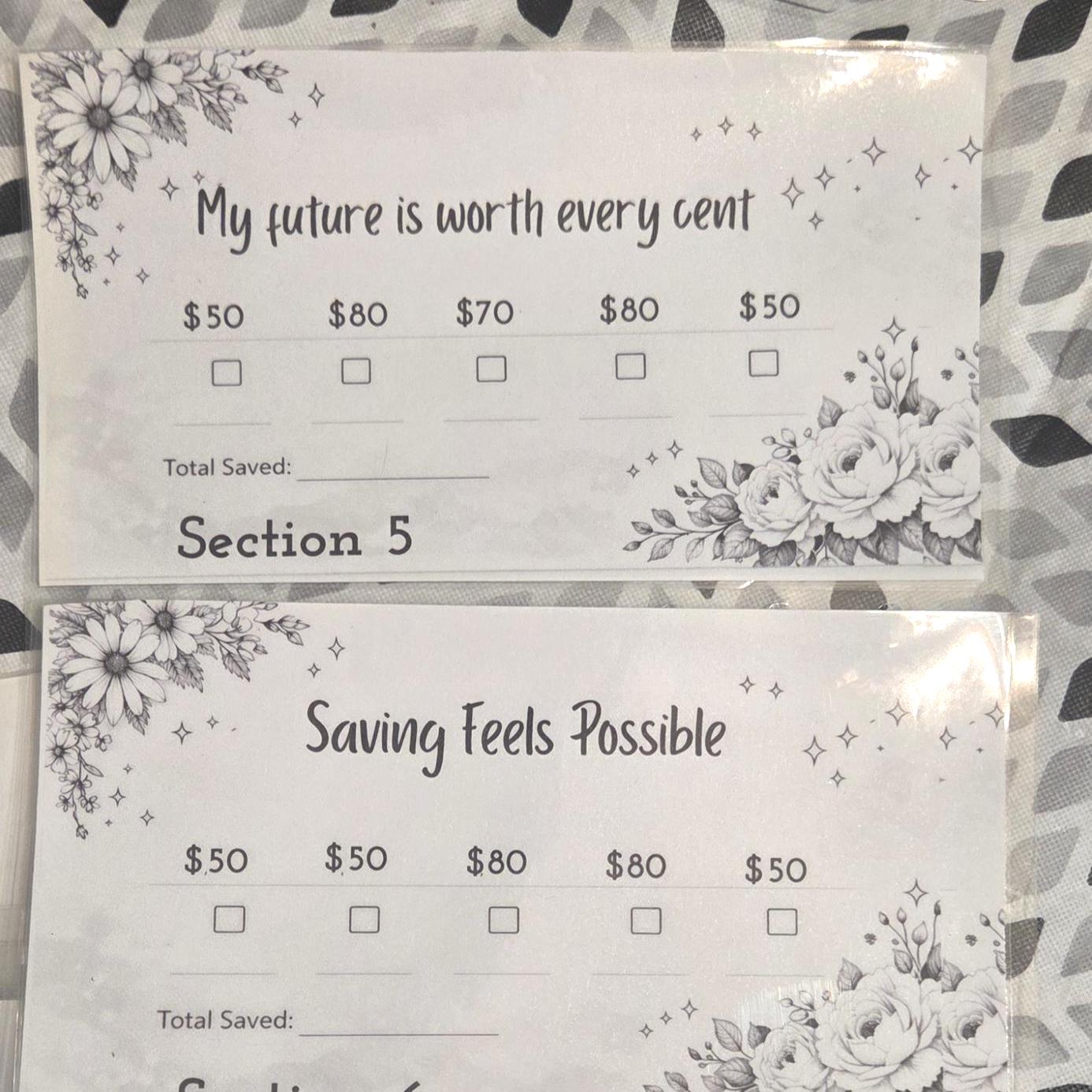 Savings Challenge 3,000 Binder Insert, Floral Cash Tracker, Reusable Envelopes