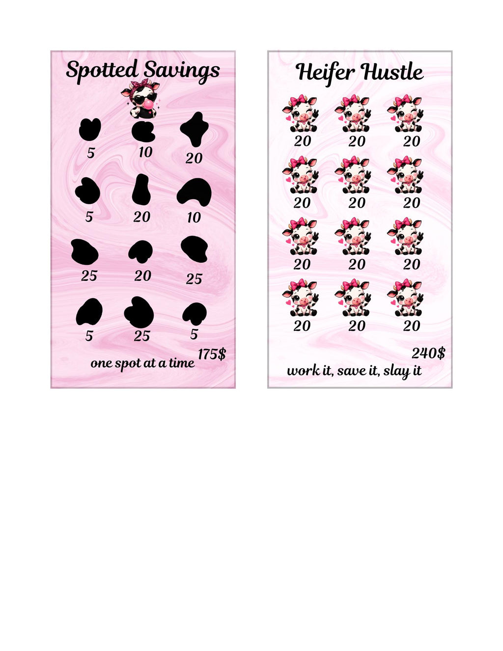A6 Cow savings trackers, dashboard and envelope
