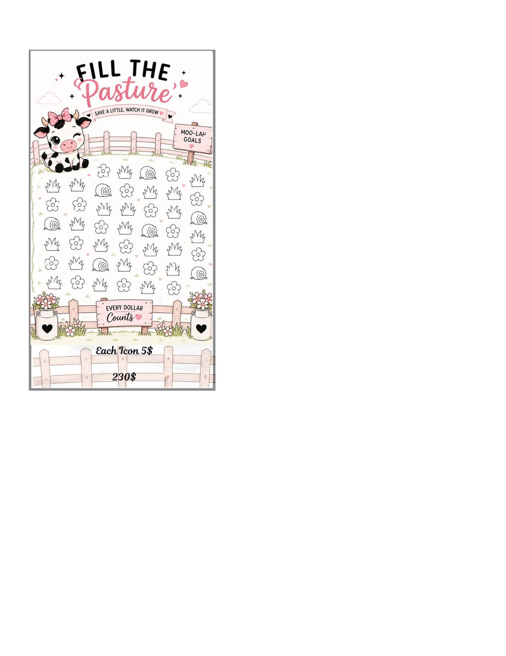 A6 Cow savings trackers, dashboard and envelope