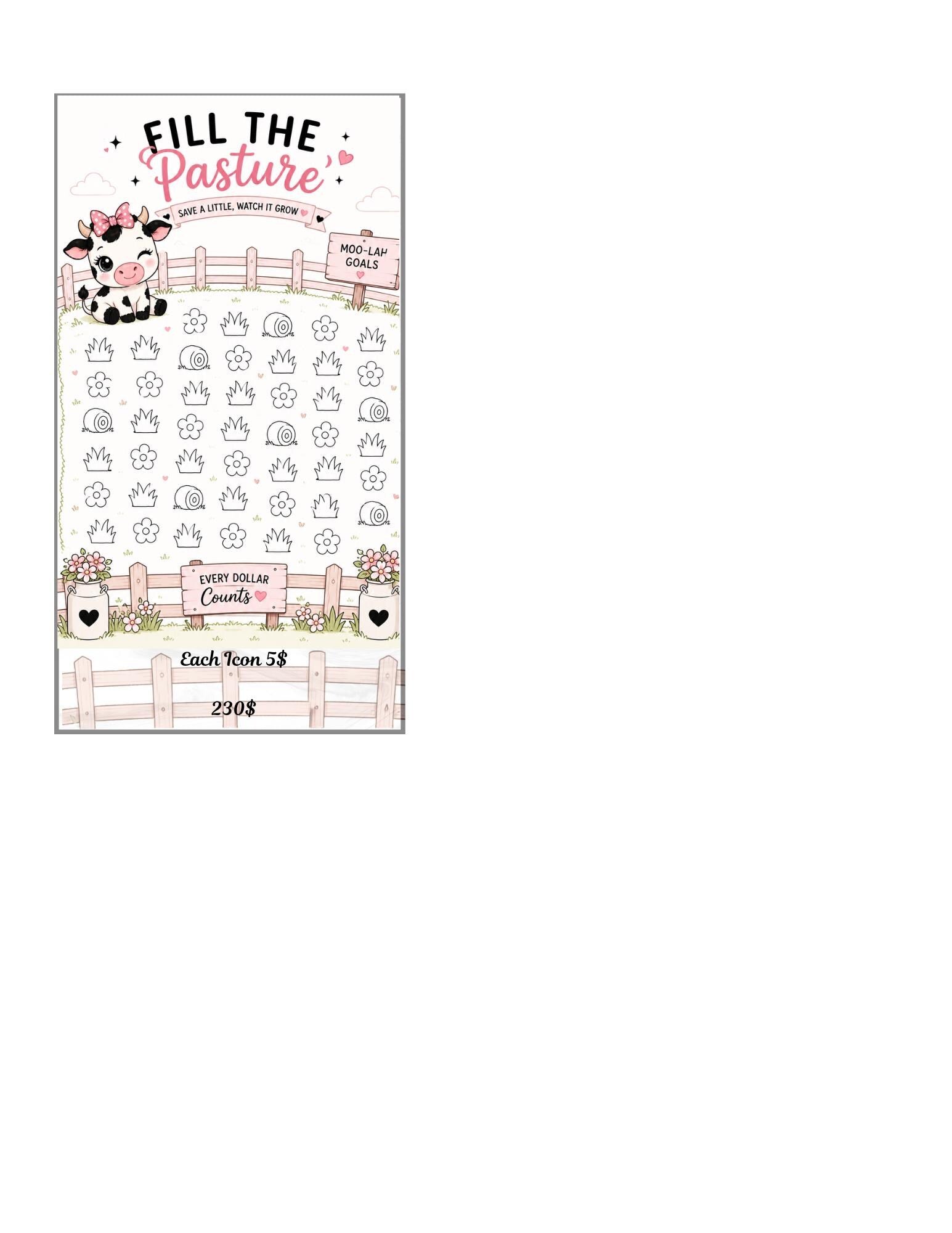 A6 Cow savings trackers, dashboard and envelope