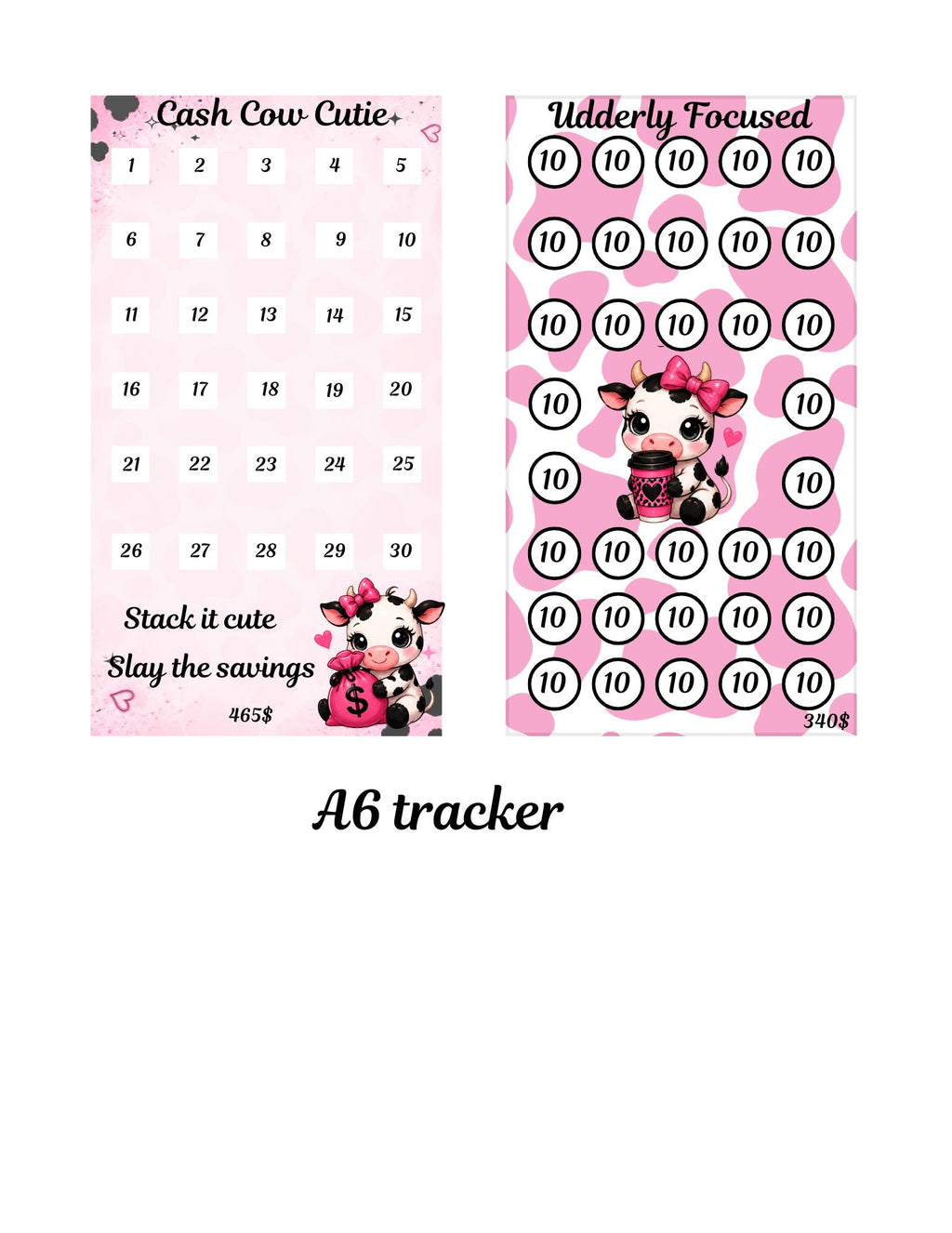 A6 Cow savings trackers, dashboard and envelope