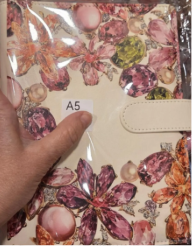 A5 six ring binder with jewled flowers on the cover.
