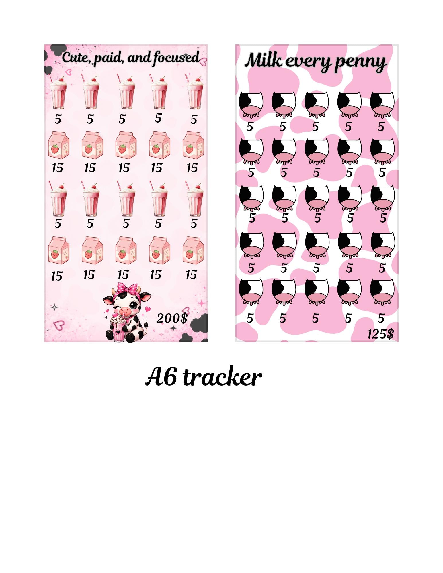 A6 Cow savings trackers, dashboard and envelope