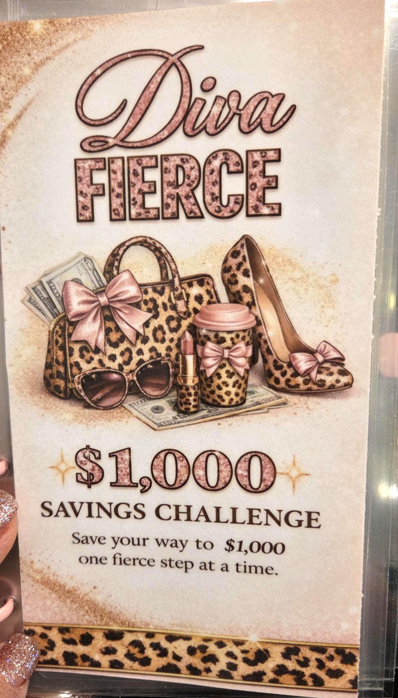 Leapord print diva savings challenge 1,000 dollar savings with envelopes a6 envelope