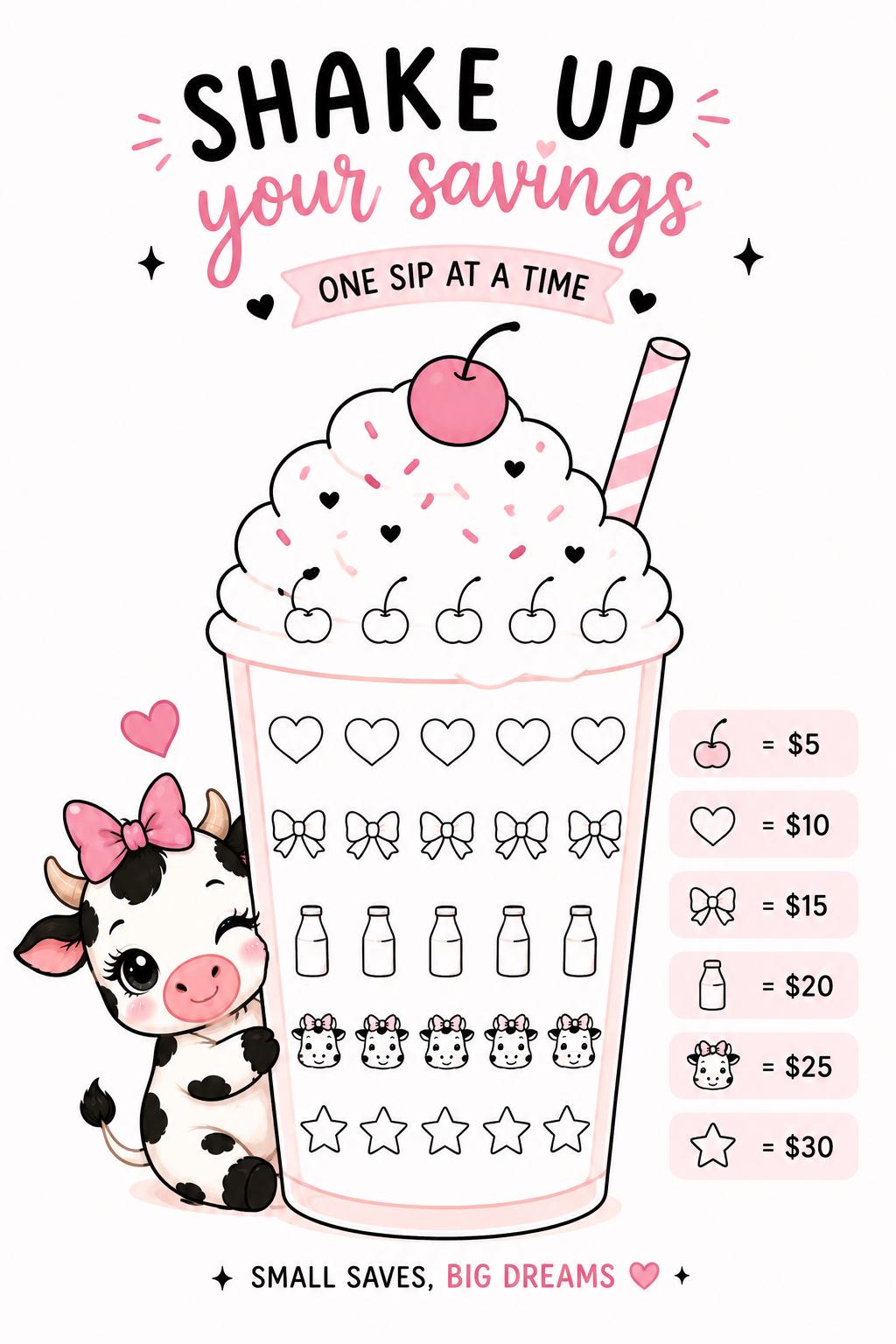 A6 Cow savings trackers, dashboard and envelope